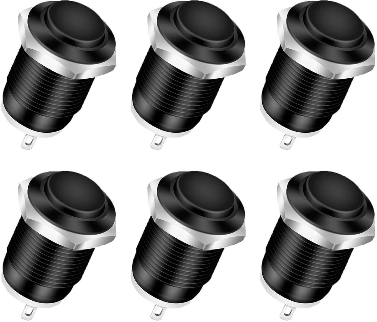 HUAZIZ 6pcs Black 12mm Waterproof Push Button Instantaneous Stainless Steel Push Button On of 2A 12V/24V/125V/250VAC - ShopVlot