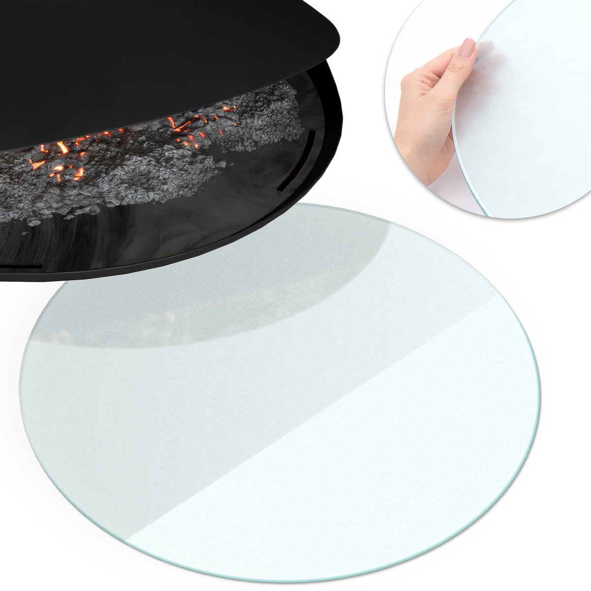 Wallfluent - Vloerplaat openhaard - fi50cm - Halftransparant Rond - Plaat voor onder houtkachel - Kachelvloerplaat