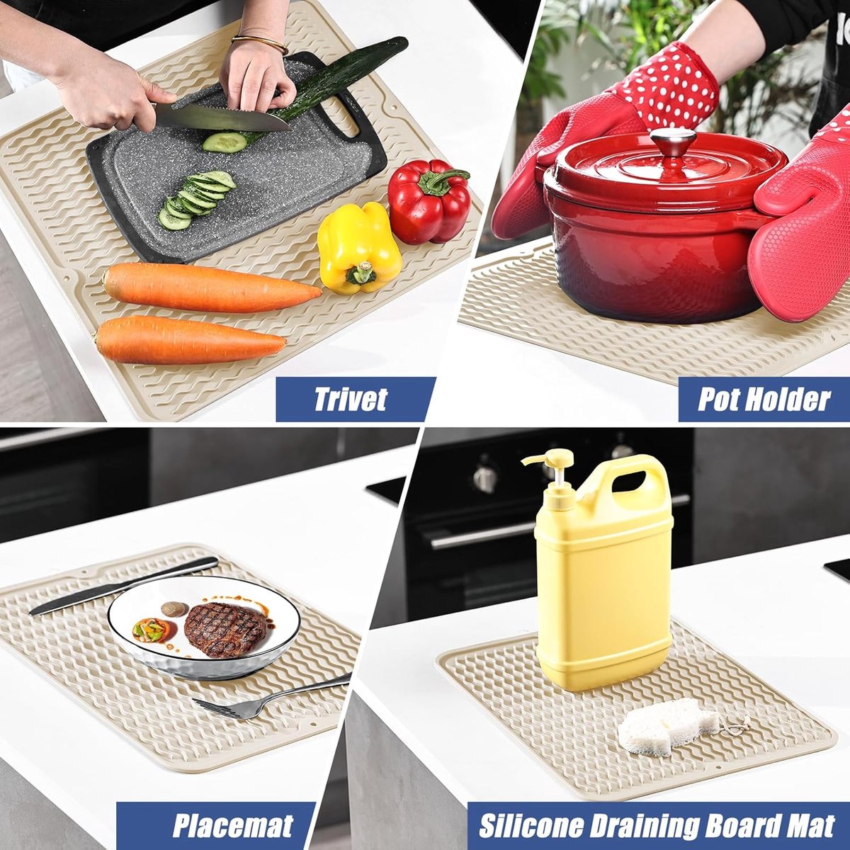 KitchenRaku Dish Mat, 30 x 40 cm, Silicone Tableware, Heat-Resistant, Non-Slip, Drying Mat, Sink, Drain, Placemat - ShopVlot