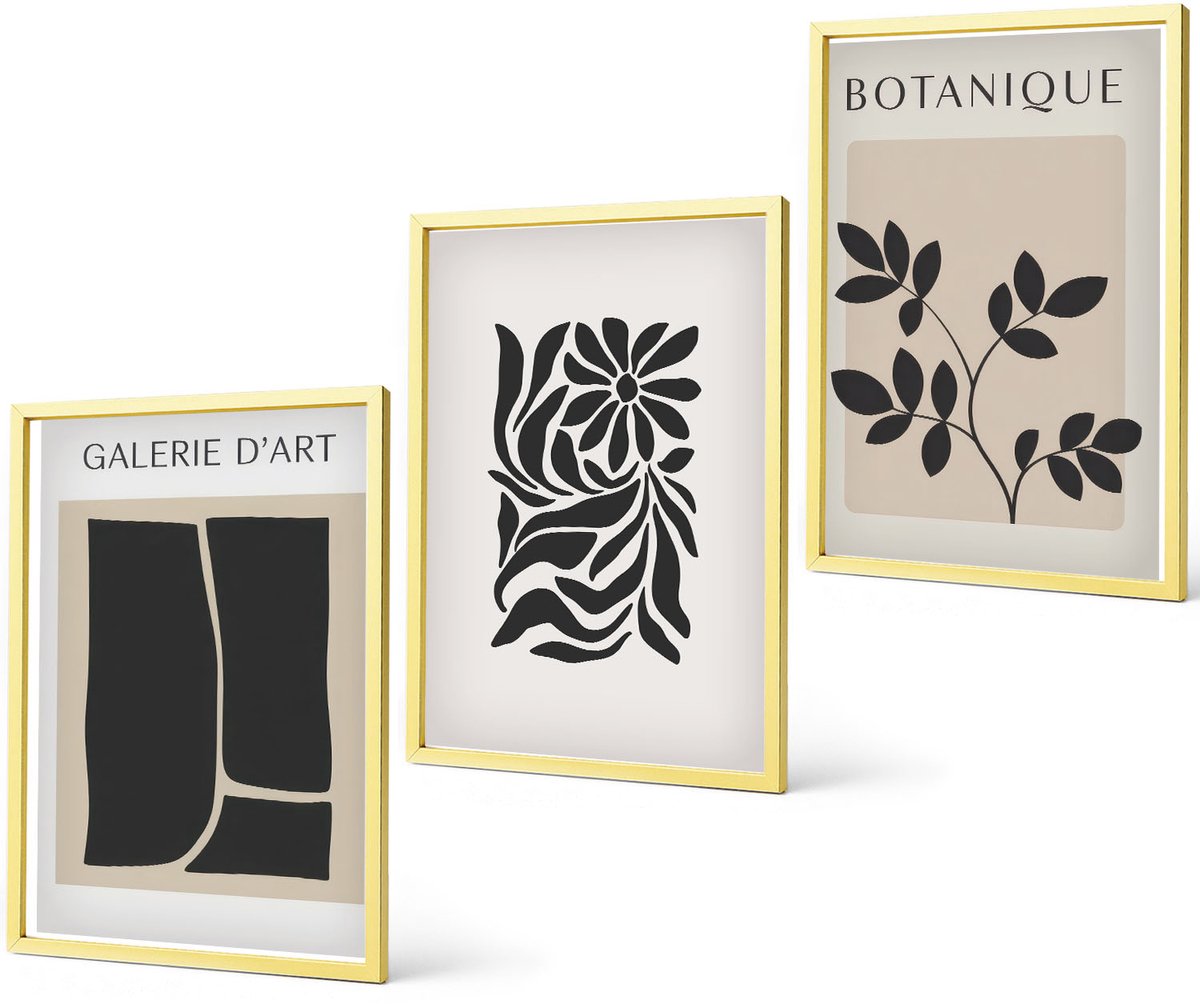 Coloray 3-Delige Schilderij Set - Abstracte Bloemenpatronen En Geometrische Vormen - 40 x 40 cm En 40 x 60 cm - Muurdecoratie - Decoratieve Schilderijen - Wohnzimmer - Stijlvolle Muurdecoratie