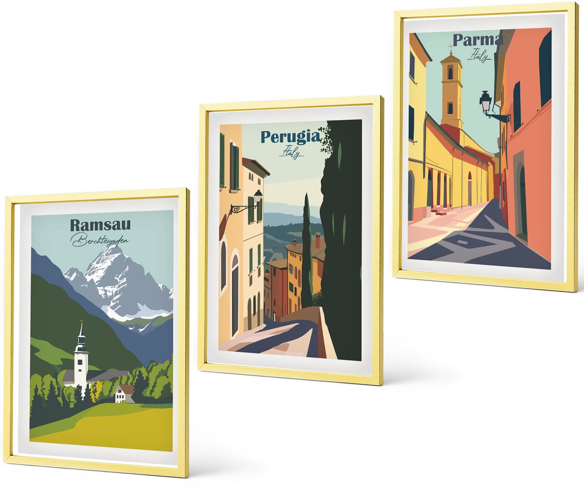 Coloray 3-Delige Schilderij Set - Italiaanse Smaken En Levensstijl In Kleurrijke Afbeeldingen - 40 x 40 cm En 40 x 60 cm - Muurdecoratie - Decoratieve Schilderijen - Wohnzimmer - Moderne Wanddecoratie