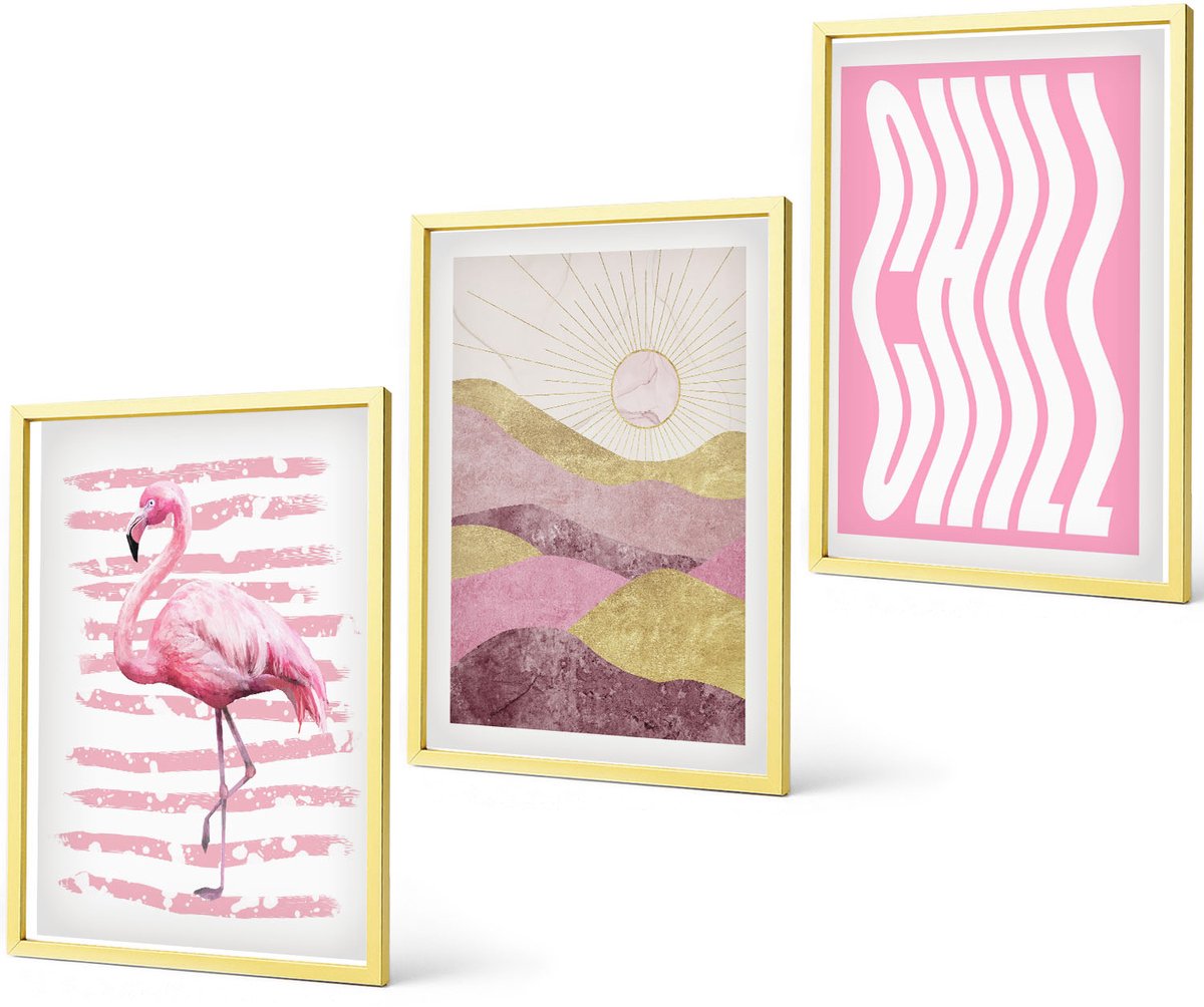 Coloray 3-Delige Schilderij Set - Monumenten Van Europa In De Warme Kleuren Van Het Landschap - 40 x 40 cm En 40 x 60 cm - Stijlvolle Muurdecoratie - Kantoor - Woonkamer Decoratie