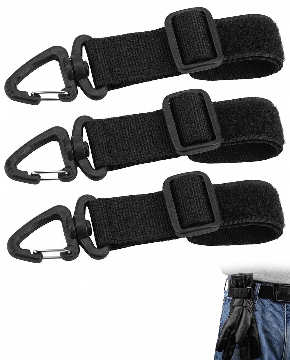 Belt holder 3 pieces black nylon - robust and adjustable clip for work gloves, tactical gloves, garden and safety. - ShopVlot