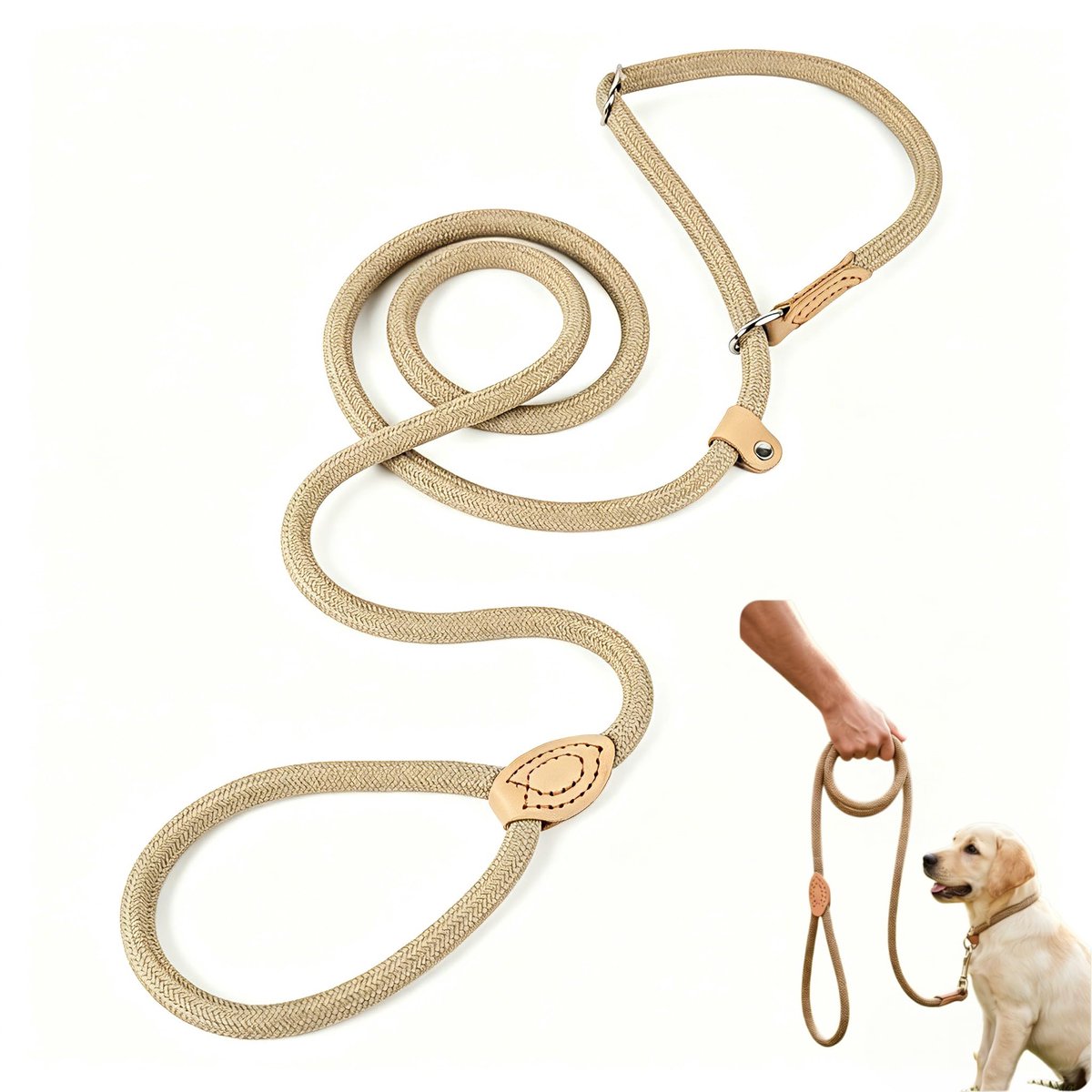 Retrieverlijn met trekstop, 180 cm, geïntegreerd halsband