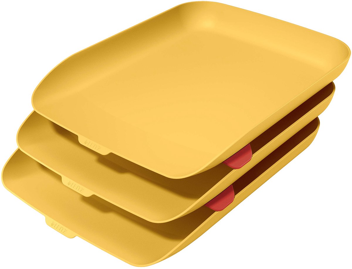 Famanu – Set van 3 brievenbakken in warm geel, ideaal voor het organiseren van documenten en papieren op kantoor of thuis