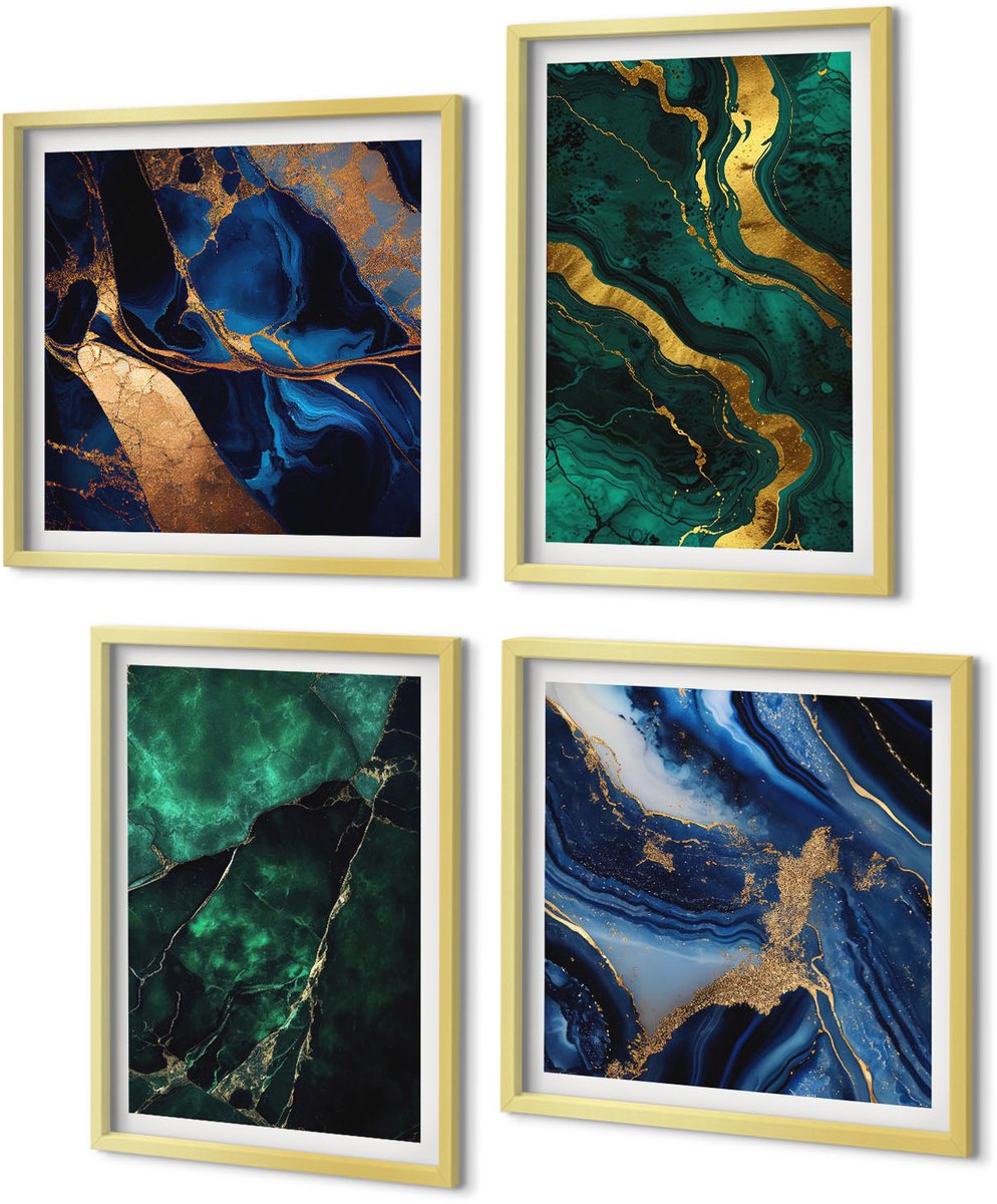 Coloray 4-Delige Schilderij Set - Elegante abstracte steenpatronen - 40 x 40 cm en 40 x 60 cm - Wanddecoratie - Moderne Interieurdecoratie