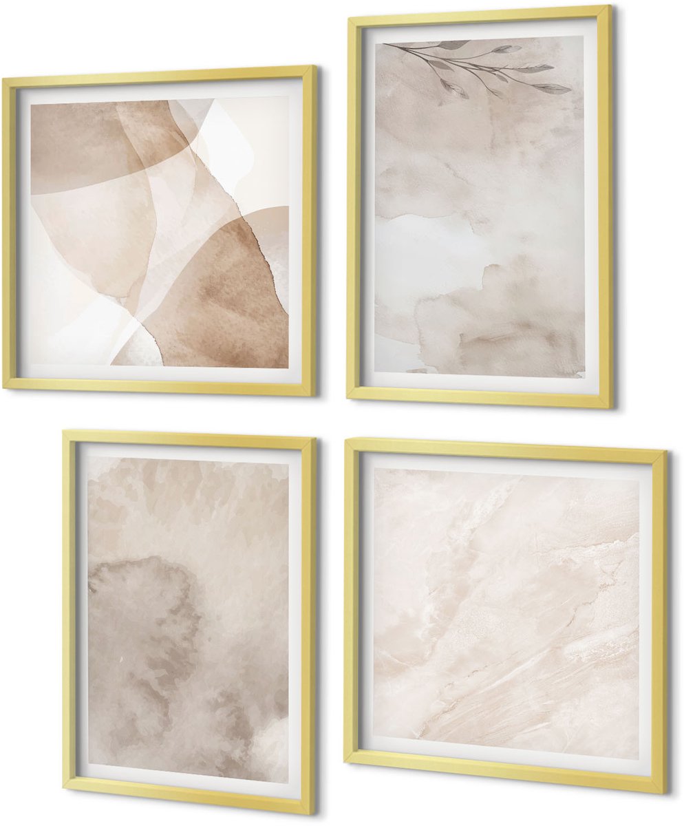 Coloray 4-Delige Schilderij Set - Textuur van gemorste aquarelverf in boho-stijl - 40 x 40 cm en 40 x 60 cm - Moderne Wanddecoratie - Woonkamer