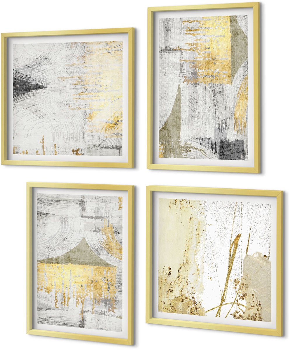 Coloray 4-Delige Schilderij Set - Abstracte minimalistische, modieuze schilderpatronen - 40 x 40 cm en 40 x 60 cm - Wanddecoratie - Muurdecoratie - Woonkamer - Decoratieve Schilderijen