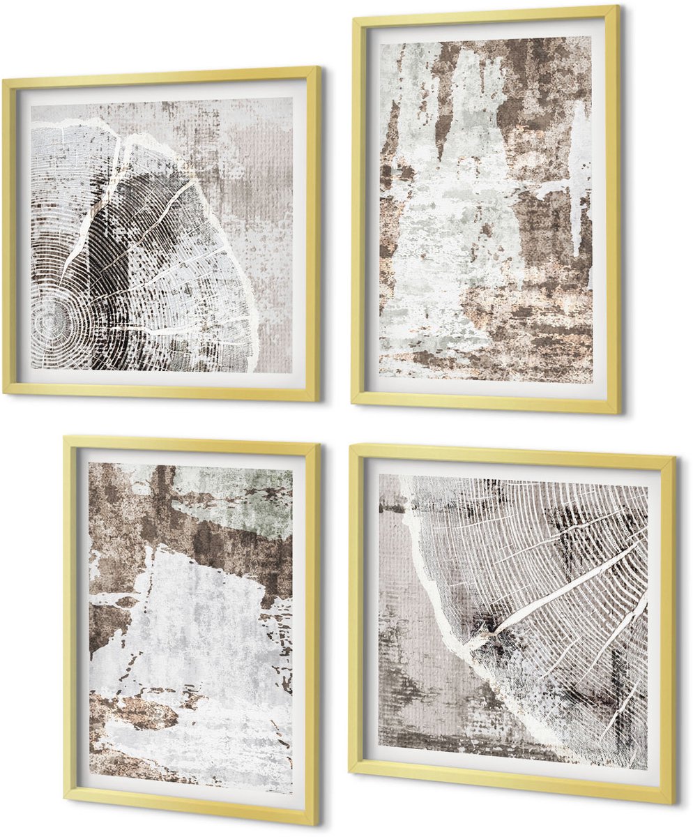 Coloray 4-Delige Schilderij Set - Abstracte patronen in tinten wit en bruin. - 40 x 40 cm en 40 x 60 cm - Wanddecoratie - Schilderijen Set - Interieur - Muurdecoratie