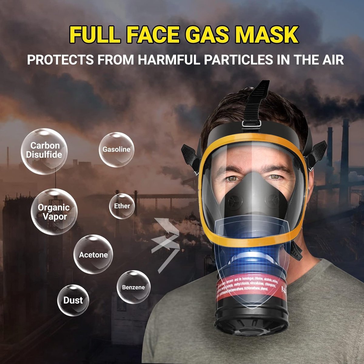 Atembeschermmaske Survival Nuklear und Chemie mit Rd40Mm-Actieve Koolfilter, Vollmaske Gasmasker Staub Kleuren, Lak - ShopVlot