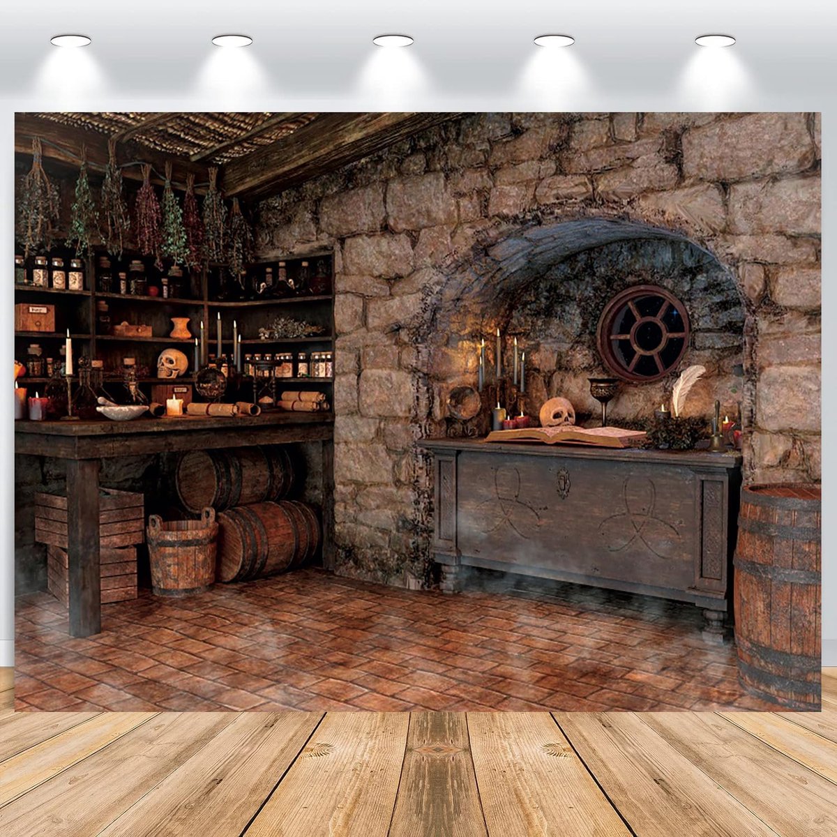 Halloween Backdrop 3x2m, Ghost Witch Hut Background Halloween Party Magic Room Kitchen Fireplace Magic Pharmacy Book - ShopVlot