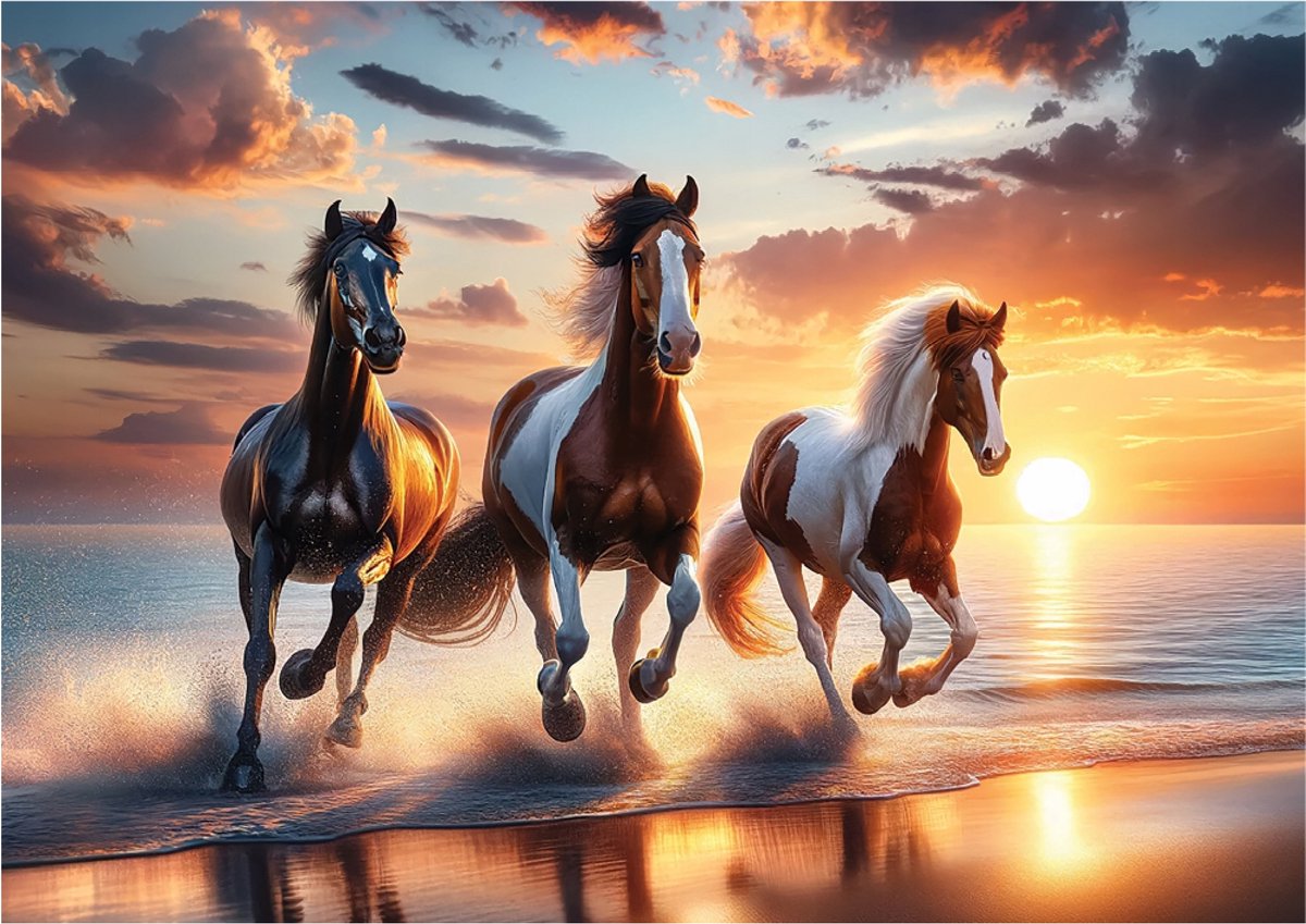 Wooden.City Houten Puzzel 1010 Stukjes: Wilde Paarden op Strand
