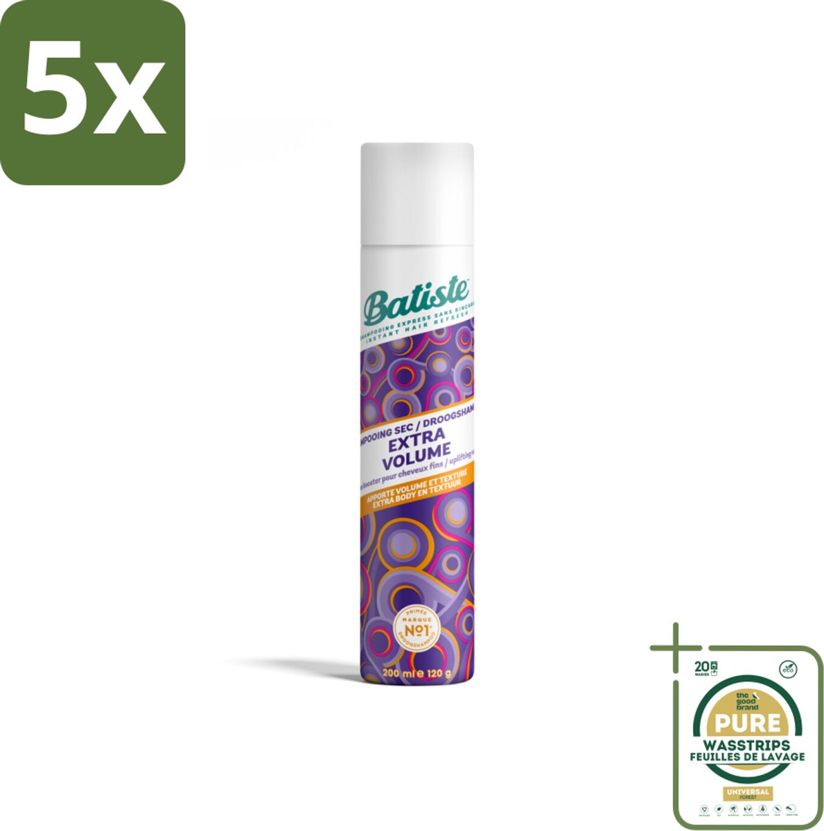 5 x Batiste - Extra Volume - Droogshampoo - Geeft Meer Volheid - Frist Vet Haar Op - 200ml - Grootverpakking - Extra Volume - Droogshampoo - Haar Volume - Fris Haar - Vet Haar Op