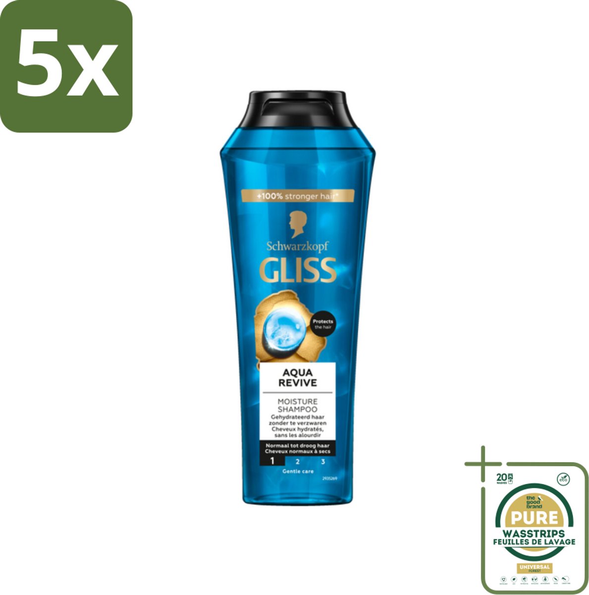 5 x Gliss - Shampoo - Aqua Revive - Voor Hydraterend en Fris Haar - 250 ml - Grootverpakking - Hydraterend Shampoo - Droog Haar - Haarverzorging - Haarhygiëne - Schuimshampoo