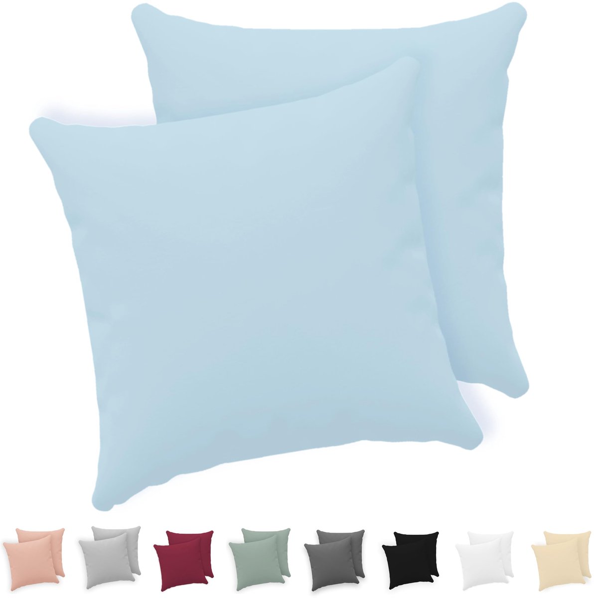 Twinzen® Kussensloop 40x40 cm (Set van 2) - 100% Katoen Jersey 150 GSM - Blauw - Kussensloop 40x40 cm - ShopVlot