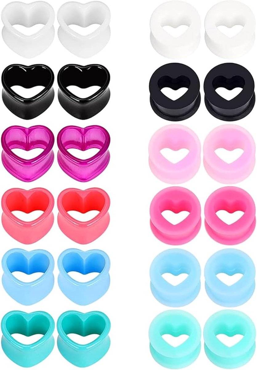 12 Pairs Silicone Flesh-Tunnels 4-16mm Heart Extra Ear Expander Set, Silicone Ear Tunnels Set, Flexible Flesh-Tunnels - ShopVlot