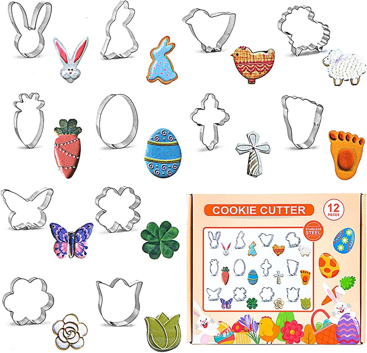 Stainless Steel Cookie Cutters, 12 Piece Animal Cookie Cutter Cutters Set for Pastry, Donut, Fondant, Baking, DIY Cake - ShopVlot