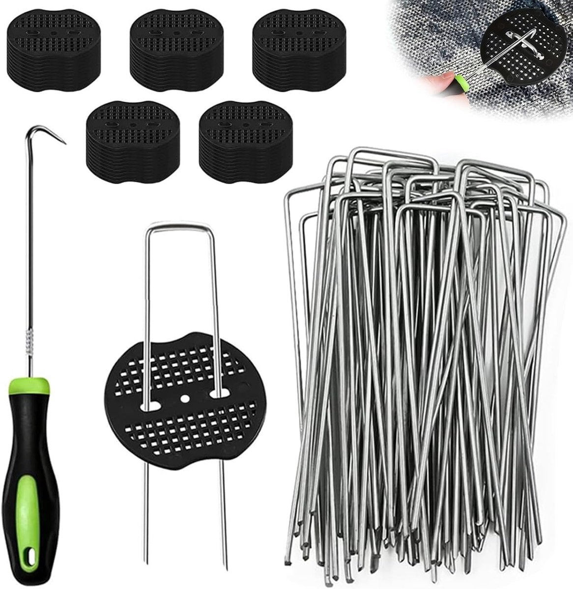 Schroefharingen - Verzinkt Staal - 150 x 40 mm - U-vormige Onkruiddoek Haken met Sluitringen - Voor Tuin en Camping