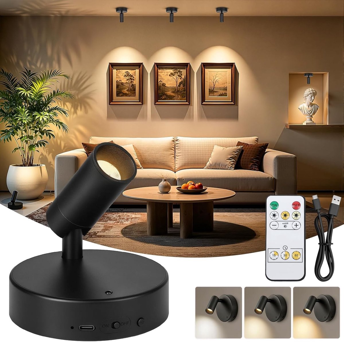 Schilderijlampje draadloos - Wit - Oplaadbare LED Wandlamp - Binnengebruik
