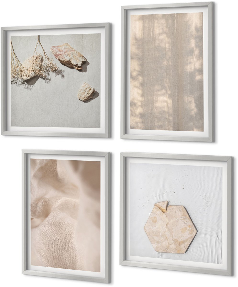 Coloray 4-Delige Schilderij Set - Subtiele texturen in een natuurlijke boho-stijl - 40 x 40 cm en 40 x 60 cm - Wanddecoratie - Woonkamer Decoratie - Stijlvolle Muurdecoratie
