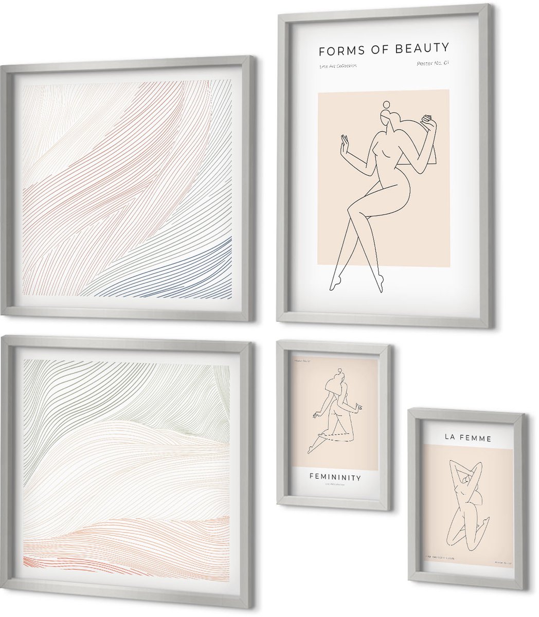 Coloray 5-Delige Schilderij Set - Bospad Met Waterval En Groene Vegetatie - 20 x 30 cm - Moderne Wanddecoratie - Woonkamer - Interieur Decoratie