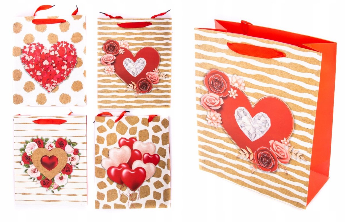 Papieren Cadeauzakjes Valentijn 26x32cm - Set van 5