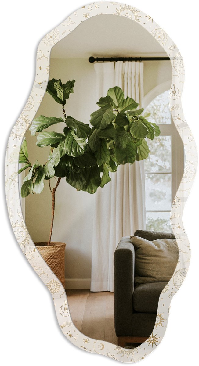 TULUP Kosmische Elegantie Spiegel - Romig Strakke Rechthoekige Spiegel - Organische Spiegel - Slaapkamer, Woonkamer, Hal - Minimalistisch - 45x90 cm - Totale afmeting 52x97 cm Kosmische Elegantie, Crème