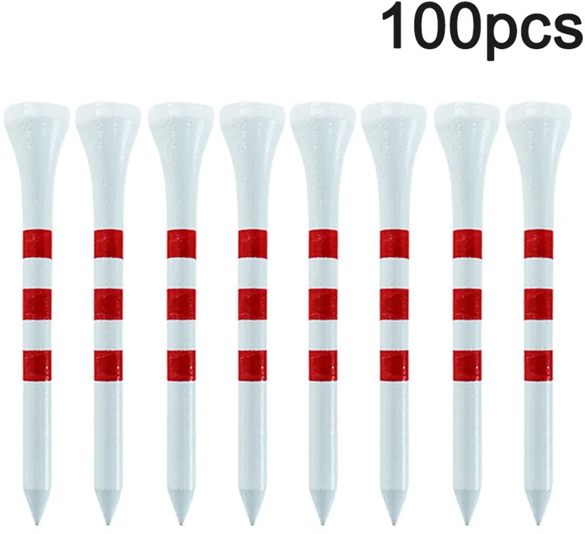 100 golftees, verminderde wrijving en zijwaartse rotatie, stabiel en duurzaam, natuurlijk biologisch afbreekbaar, professionele golftees, wit + rood, 70 mm.