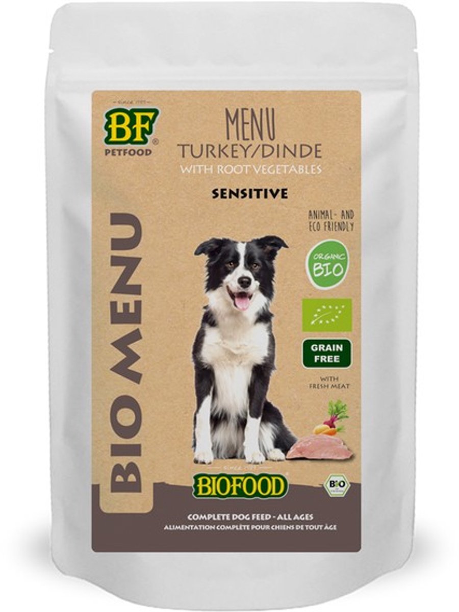 BF Petfood 14x150 gr Bf petfood organic hond kalkoen menu pouch hondenvoer