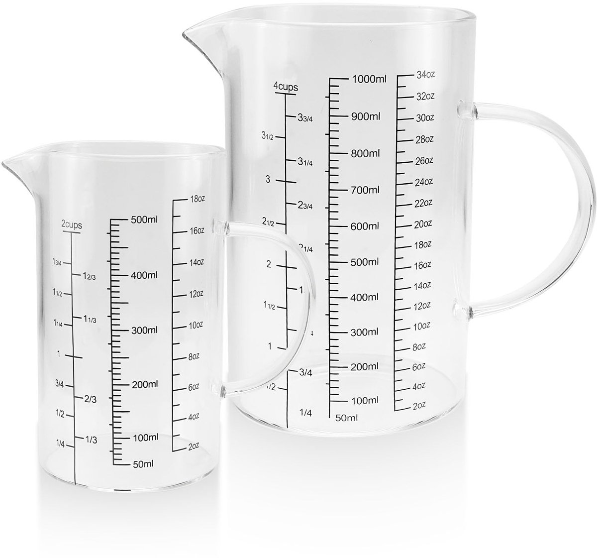 Maatbekerset 500 ml + 1 l - glazen - 3 maatschalen - ideaal voor bakken en koken - ShopVlot