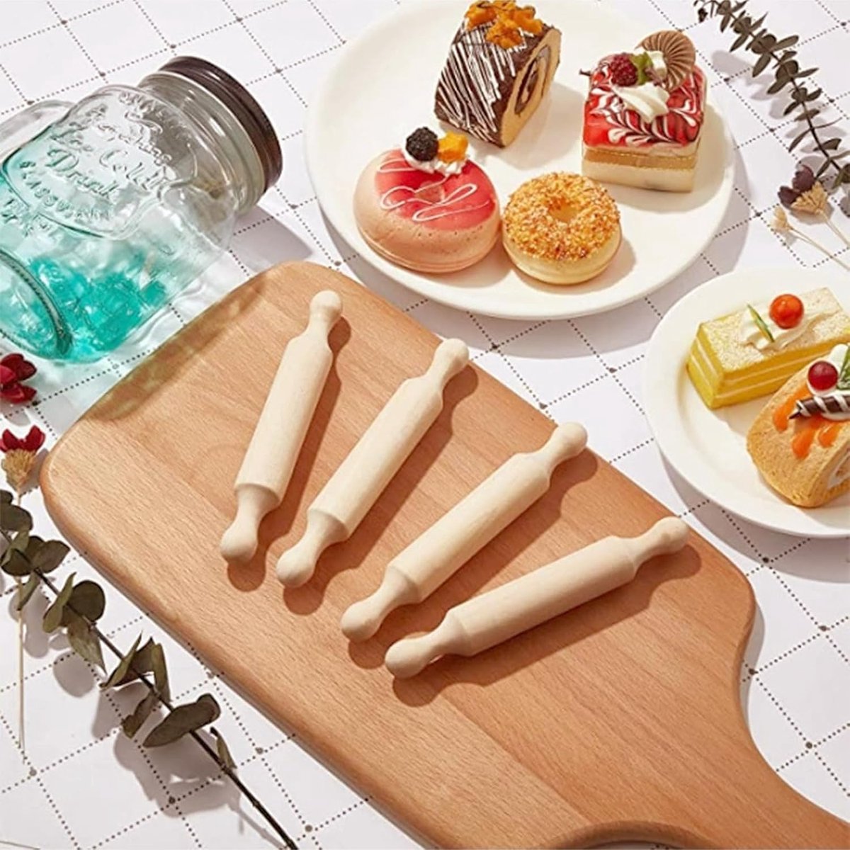 Deegroller set 8 delig - 4 grote en 4 kleine rollers - natuurlijk hout - ideaal voor kinderen - ShopVlot
