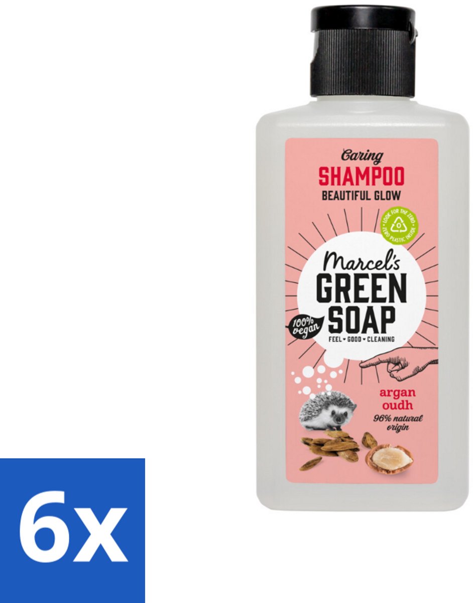 6 x Marcel's Green Soap - Shampoo - Caring Argan & Oudh - Milde verzorging - 100 ml - Haarverzorging - Biologische Shampoo - Vegan Shampoo - Argan Olie Shampoo - Oudh Shampoo