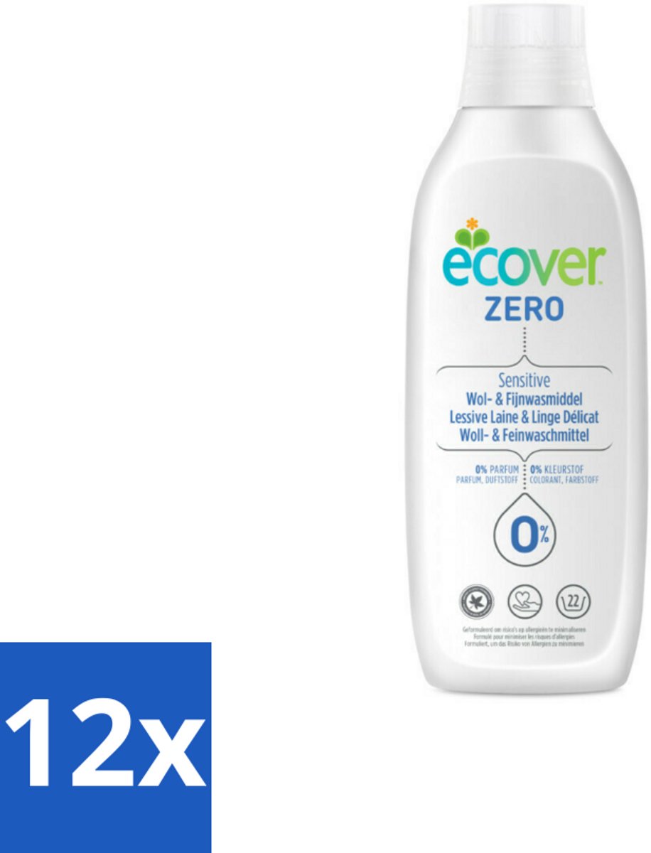 12 x Ecover - Vloeibaar wasmiddel - Wol & Fijnwas - 1 liter - Wasmiddel Wol - Wasmiddel Zijde - Fijnwasmiddel - Wasmiddel Delicate Stoffen - Ecologisch Wasmiddel