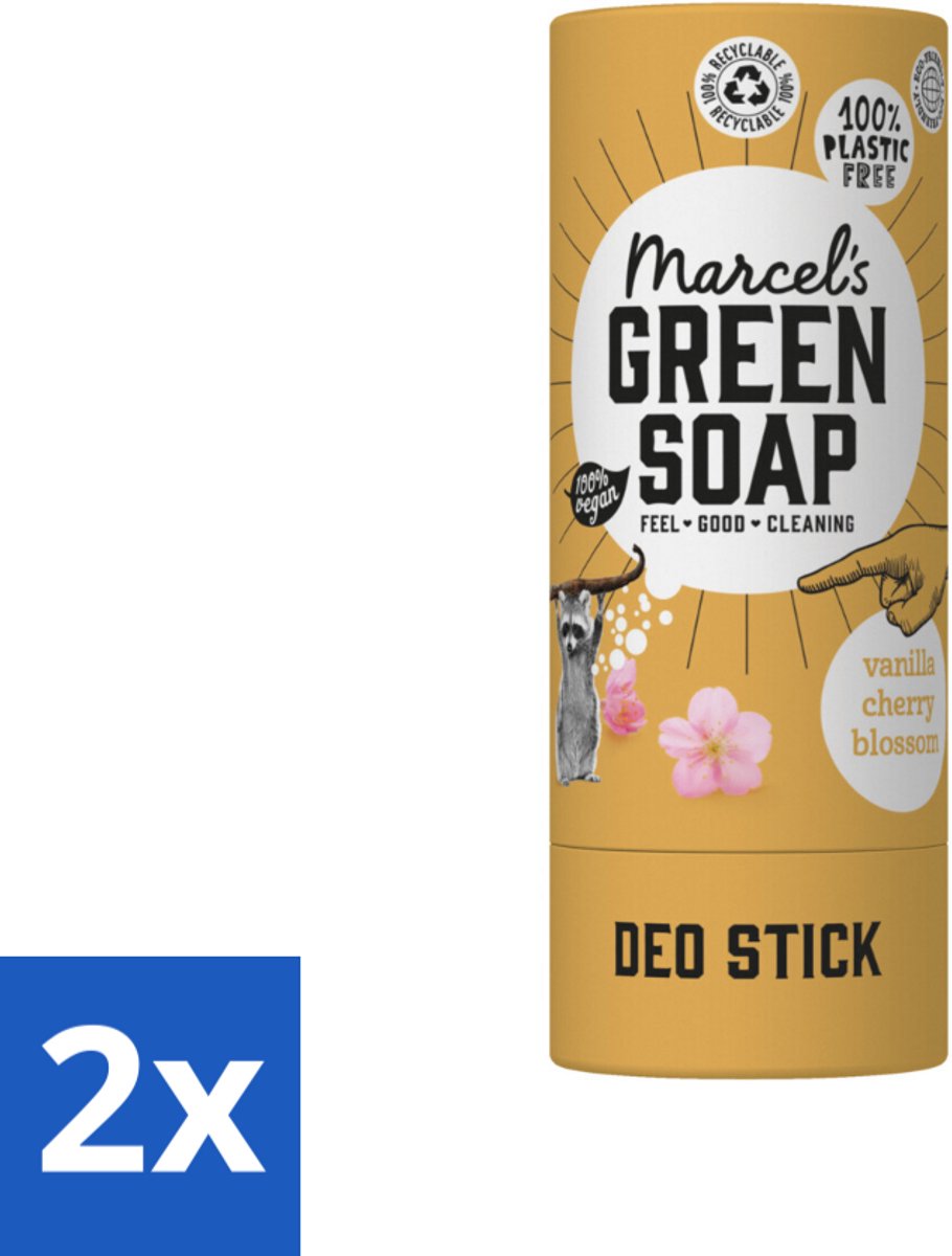 2 x Marcel's Green Soap - Deodorant Stick - Vanille & Kersenbloesem - Langdurige frisheid - 40 gr - Duurzame Deodorant - Natuurlijke Deodorant - Biologische Deodorant - Vegan Deodorant - Aluminiumvrije Deodorant