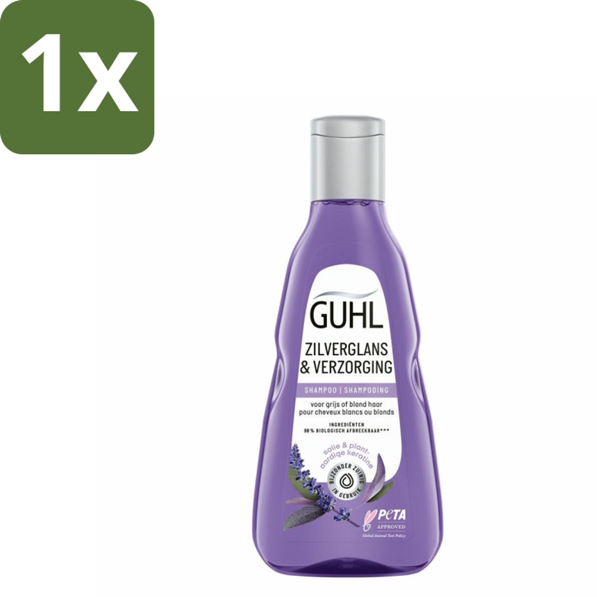 1 x Guhl - Shampoo - Zilverglans & Verzorging - 250 ml - Zilverglans Shampoo - Anti-Geel Shampoo - Grijs Haar Shampoo - Blond Haar Shampoo - Haarverzorging
