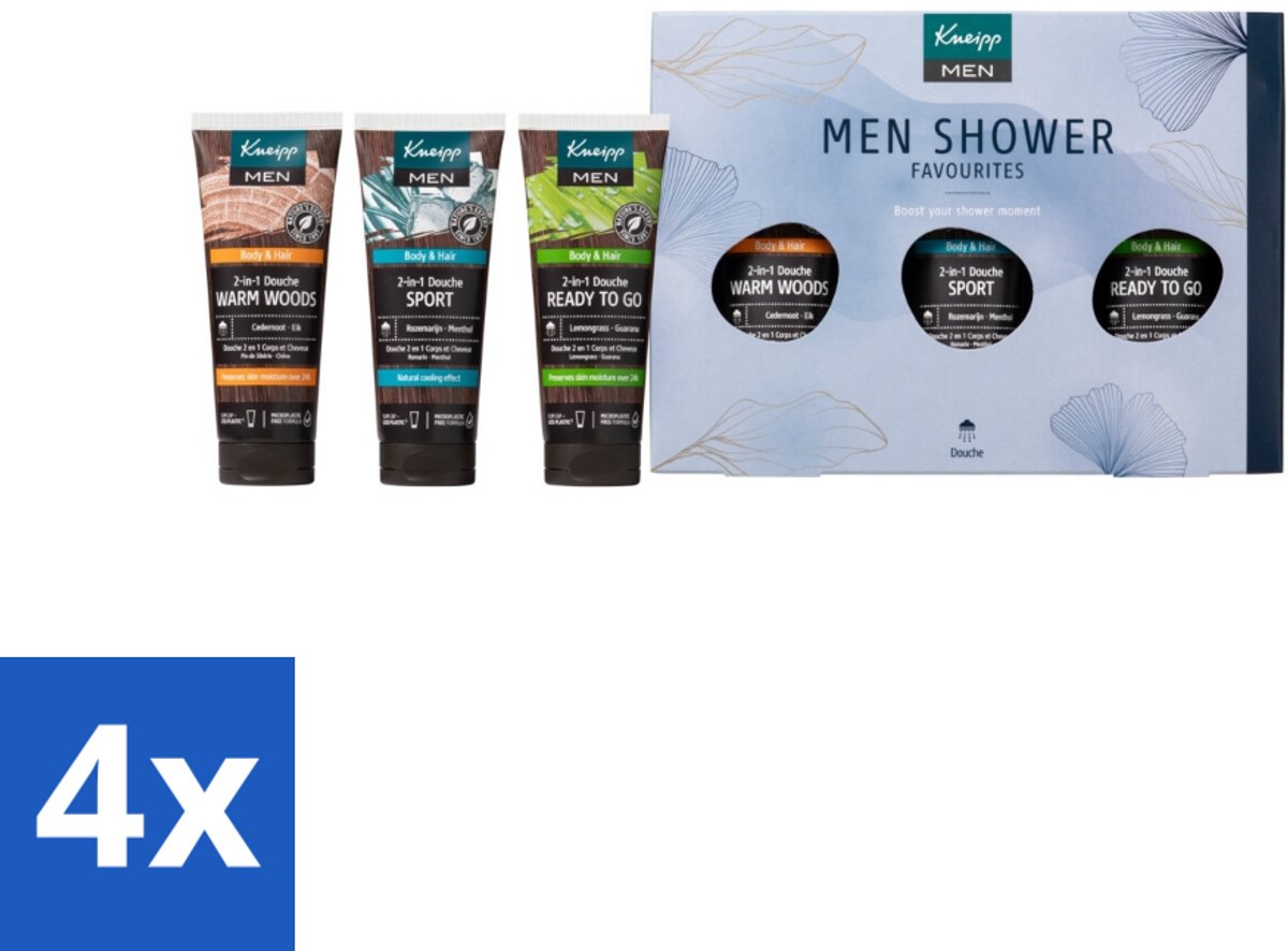 4 x Kneipp - Men Shower Favourites Geschenkset - Douchegel - Mannen - Verzorging - Cadeau - Natuurlijke Ingrediënten