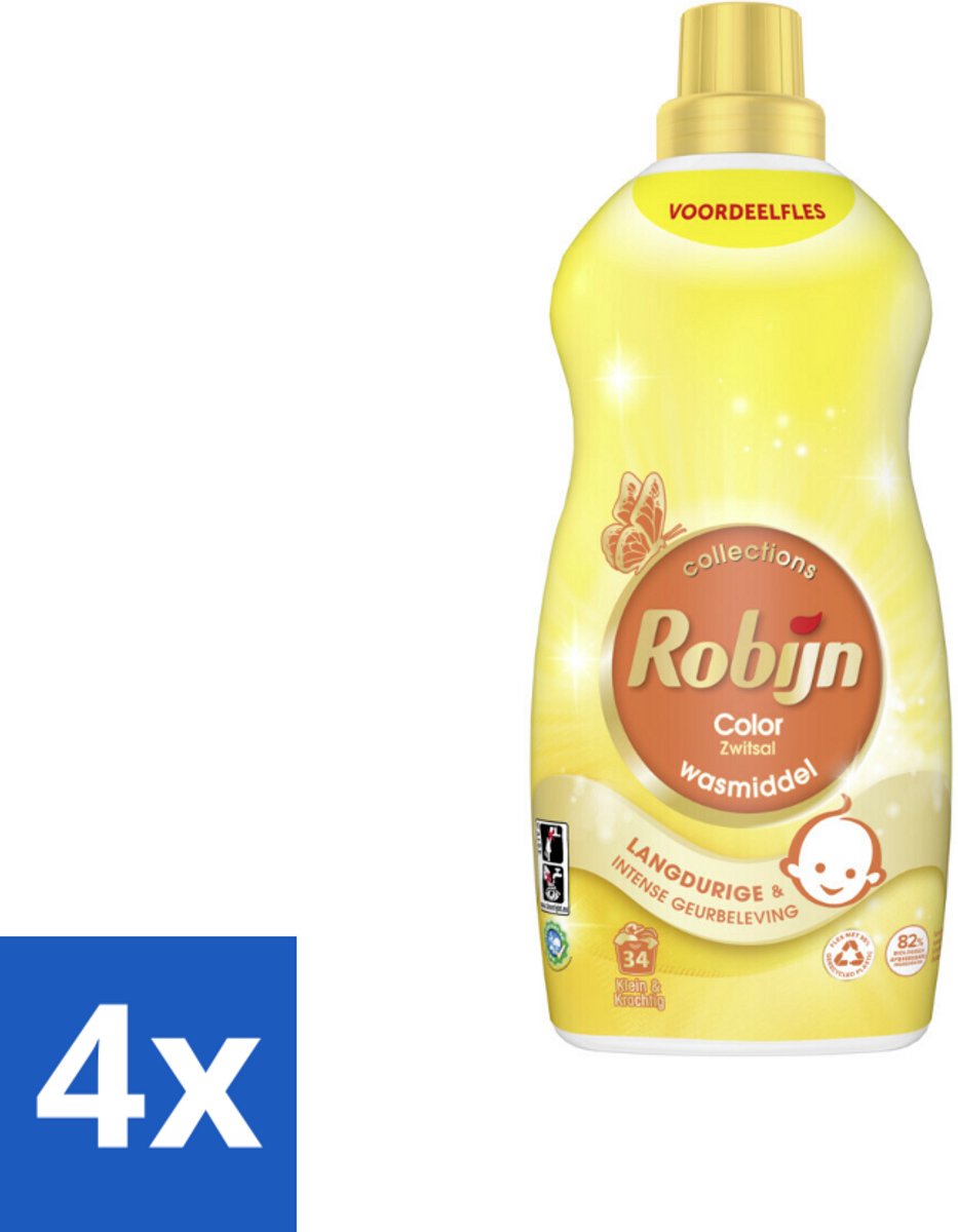 4 x Robijn - Klein & Krachtig Zwitsalgeur - Vloeibaar Wasmiddel - 34 Wasbeurten - 1,19 L - Wasmiddel - Robijn - Zwitsal - Vloeibaar Wasmiddel - Kleurwas