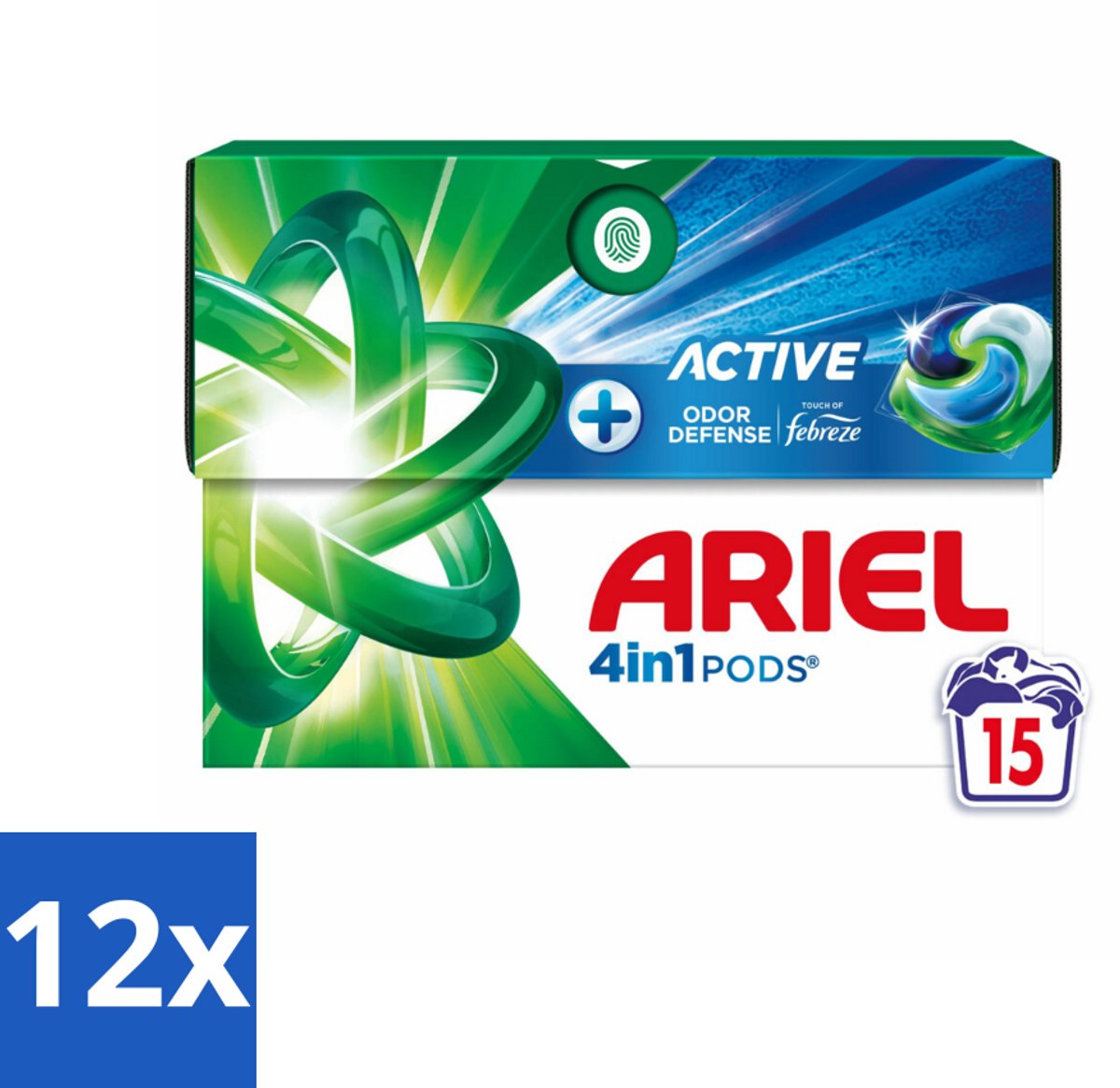 12 x Ariel - 4in1 Wasmiddel Pods - Actieve Geurbestrijding - 15 Pods - Ariel Wasmiddel - Wascapsules - Wasmiddel Pods - Geurbestrijding - Zweetgeur
