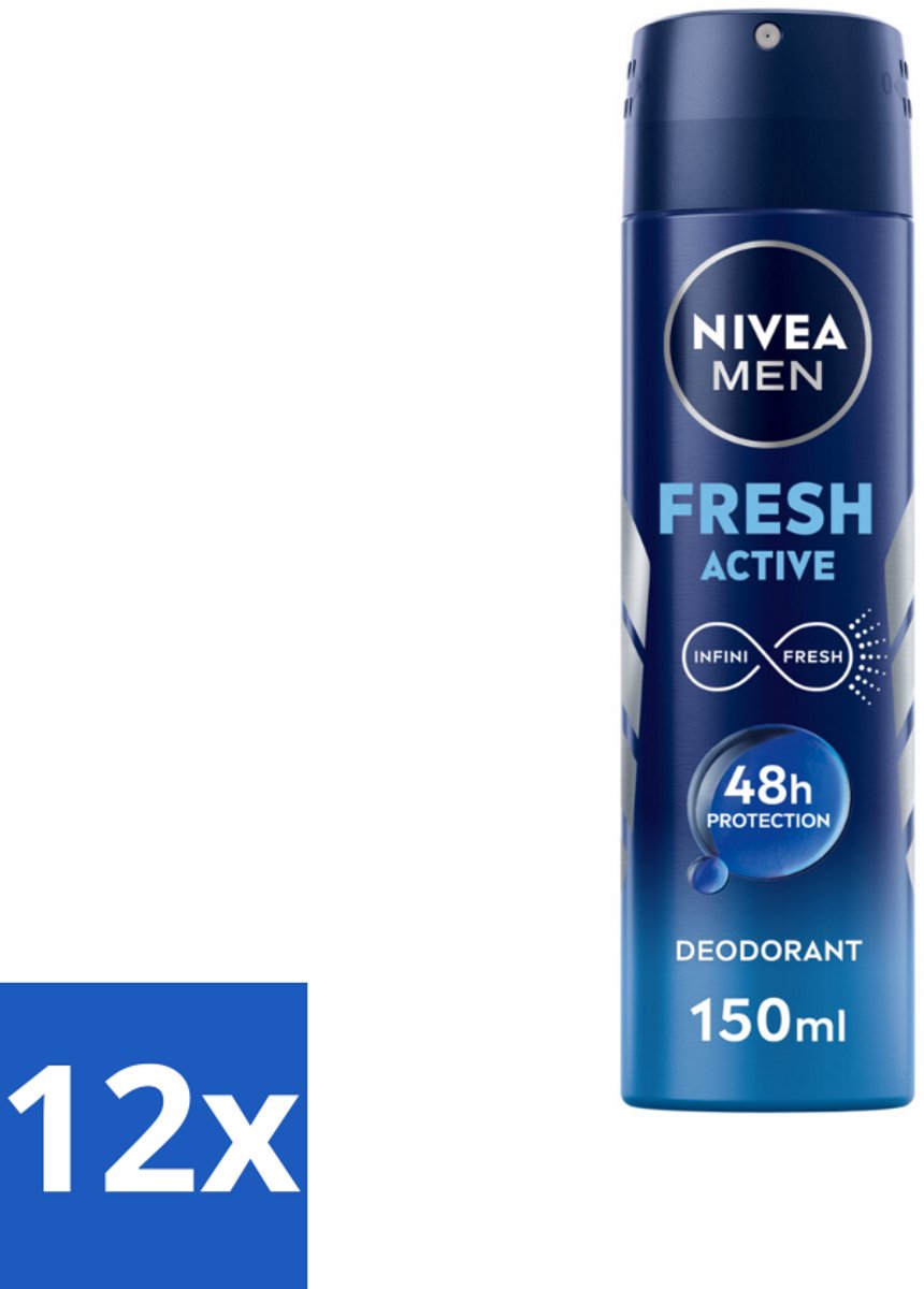 12 x NIVEA MEN - Deodorant Spray - Fresh Active - 150 ml - Frisheid - Zweet - Geur - Deodorant - Mannelijke Geur