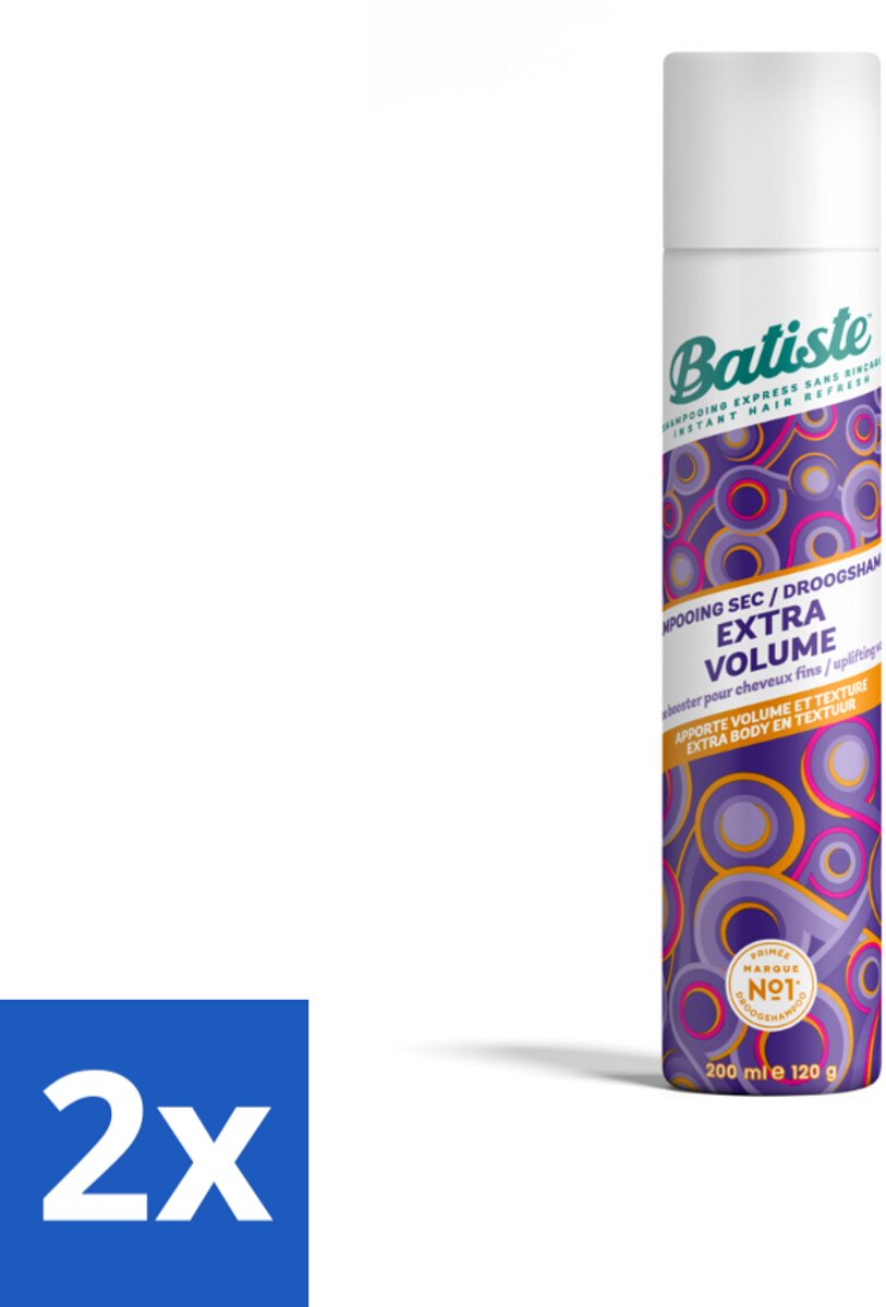 2 x Batiste - Extra Volume - Droogshampoo - Geeft Meer Volheid - Frist Vet Haar Op - 200ml - Droogshampoo - Volume Shampoo - Haar Volume - Haar Textuur - Haar Styling