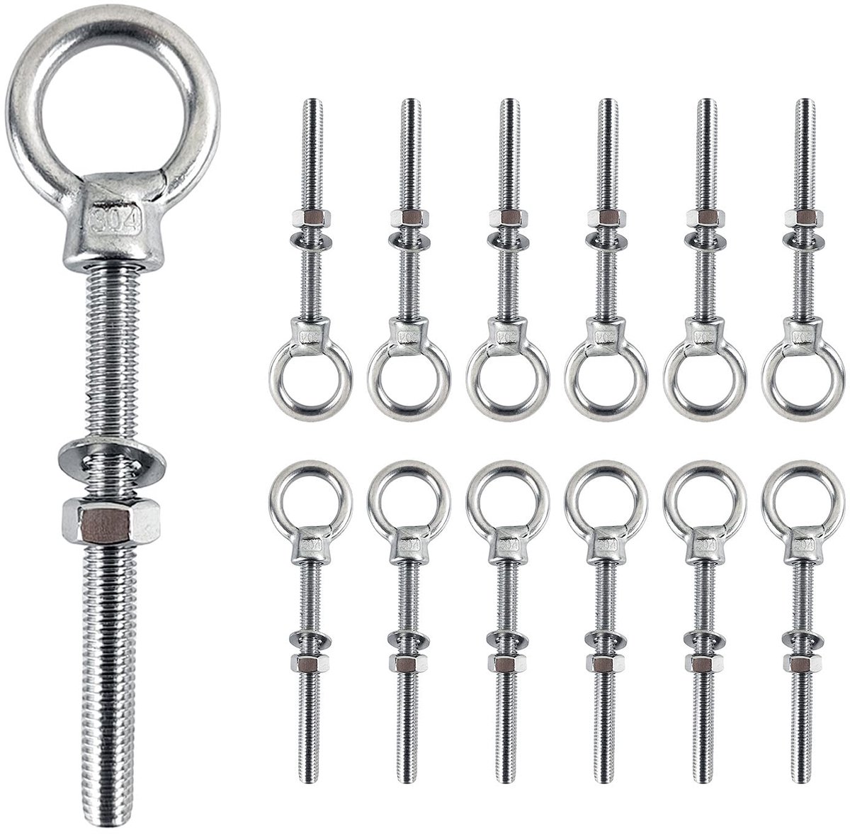 Oogbouten M8 x 80 mm - Rvs 304 - 12 stuks - Voor zware toepassingen - ShopVlot