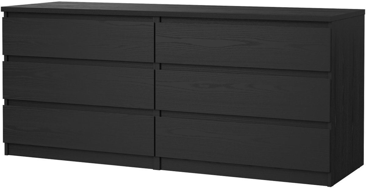 Dressoir Dubbel Ylva 6 lades Zwart woodgrain - Giga Living