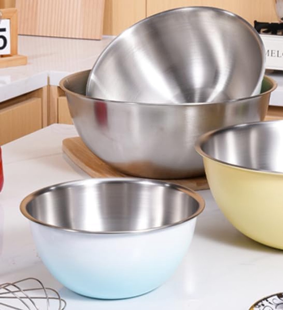 Mengkommen set van 5 - roestvrij staal - stapelbare design - ideaal voor koken en bakken - ShopVlot