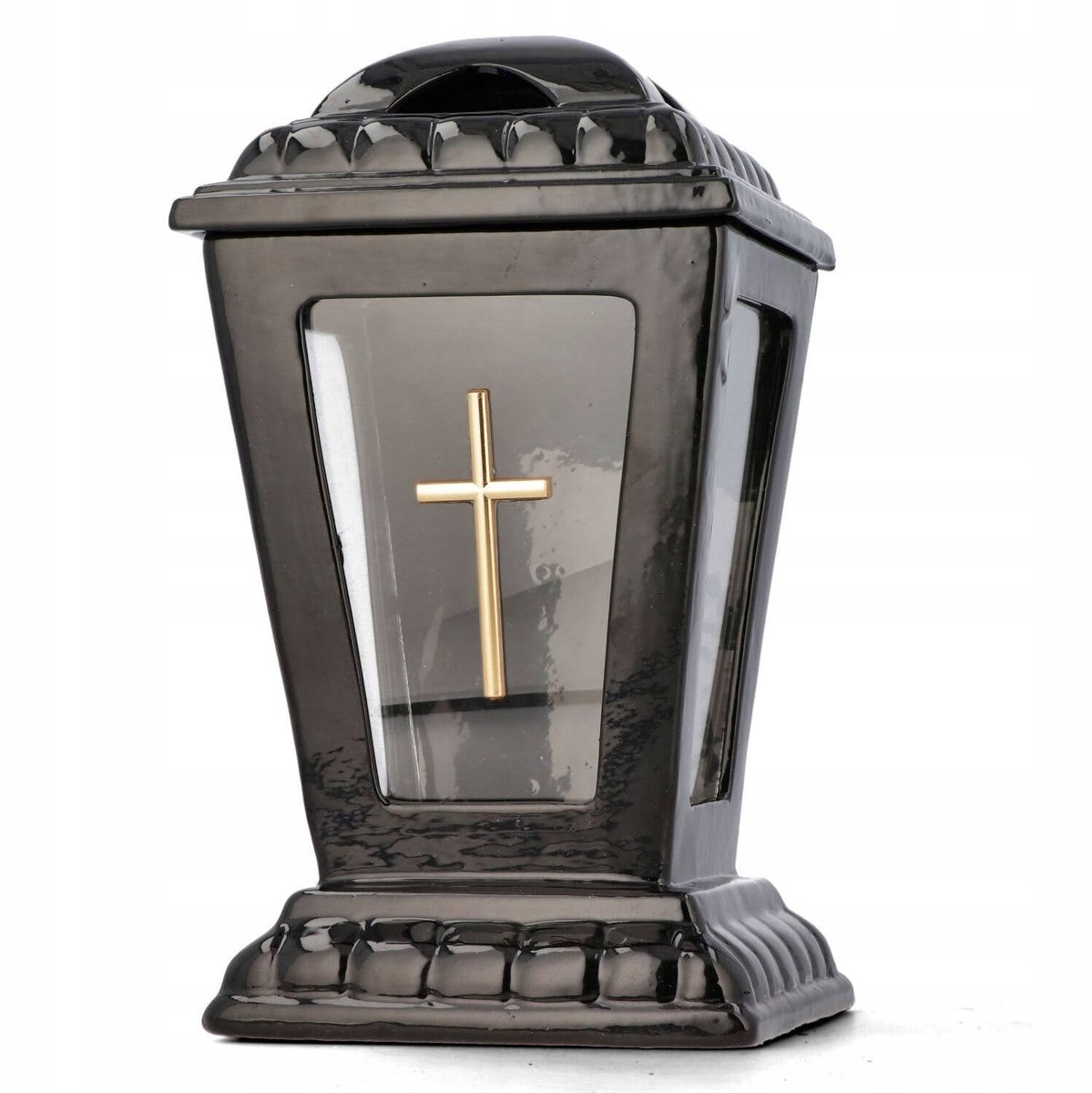 Keramiek Znicz Kapliczka Zwart met Gouden Kruis - 30cm