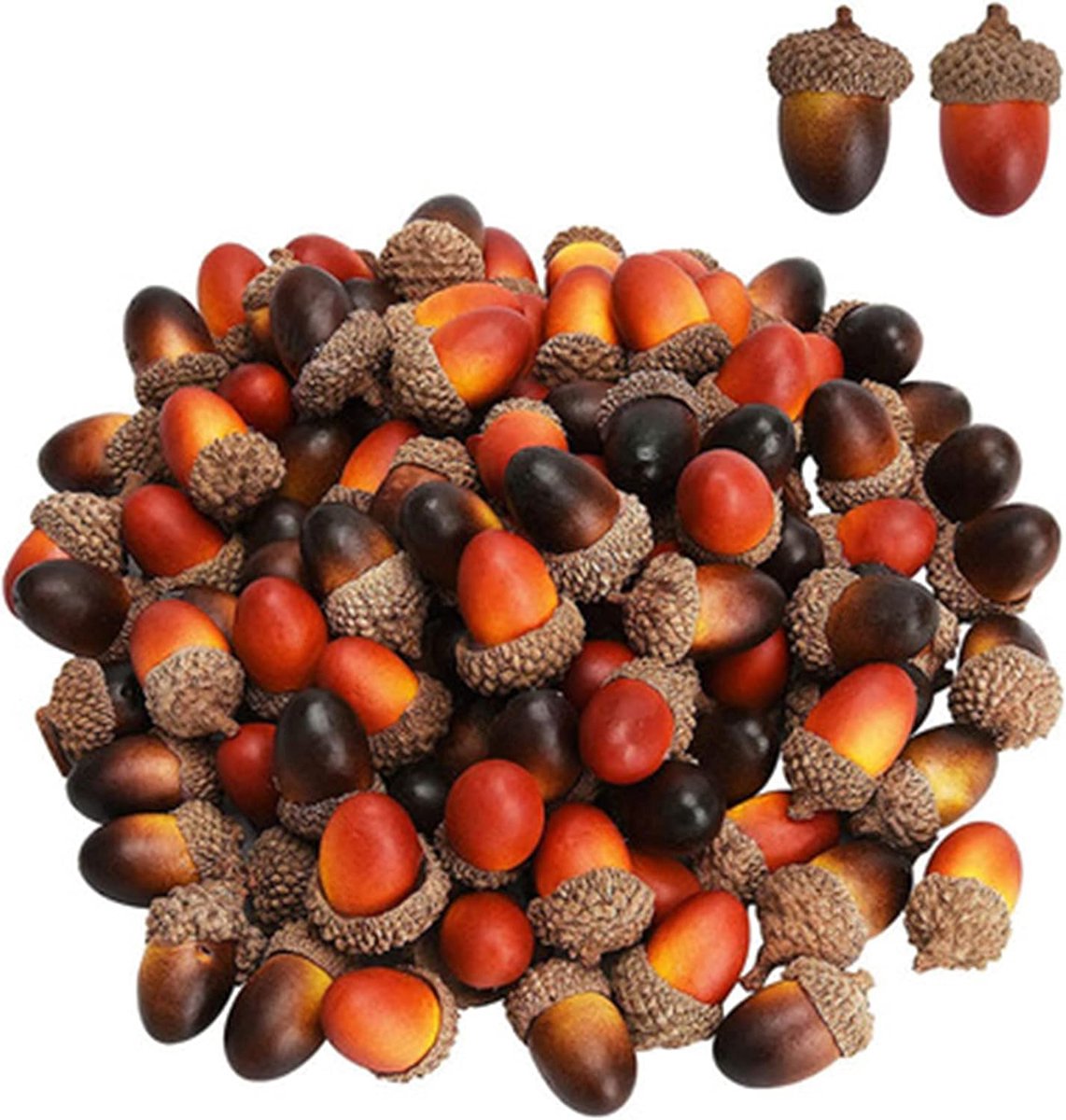 Mini kunstmatige eikels 100 stuks - met natuurlijke eikelkap - lichtgewicht en duurzaam - ideaal voor decoratie - m-winkel