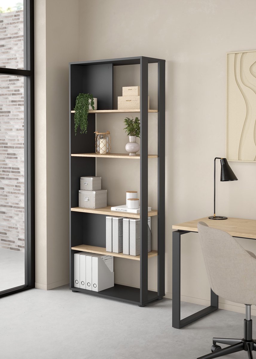 Giga Living Boekenkast Sign - Grijs/Naturel - 80x34x205cm
