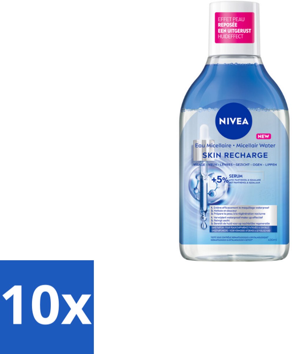 10 x NIVEA - Micellair Water - Serum Verrijkt Opladend - Verwijdert Waterbestendige Make-up - 400 ml - Gevoelige Huid - Micellair Water - Serum Verrijkt - Reiniging - Hydraterend