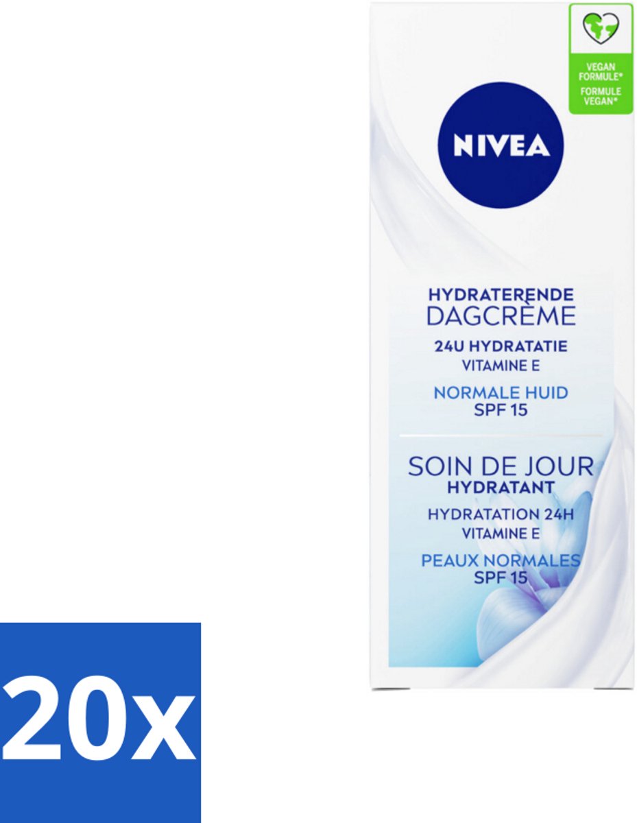 20 x NIVEA - Essentials Dagcrème - Hydraterende Gezichtscrème - Normale huid - SPF 15 - Met Vitamine E, Magnolia- & Lotusextract - 50 ml - Hydraterende Dagcrème - SPF 15 - Normale Huid - Vitamine E - Magnolia-extract