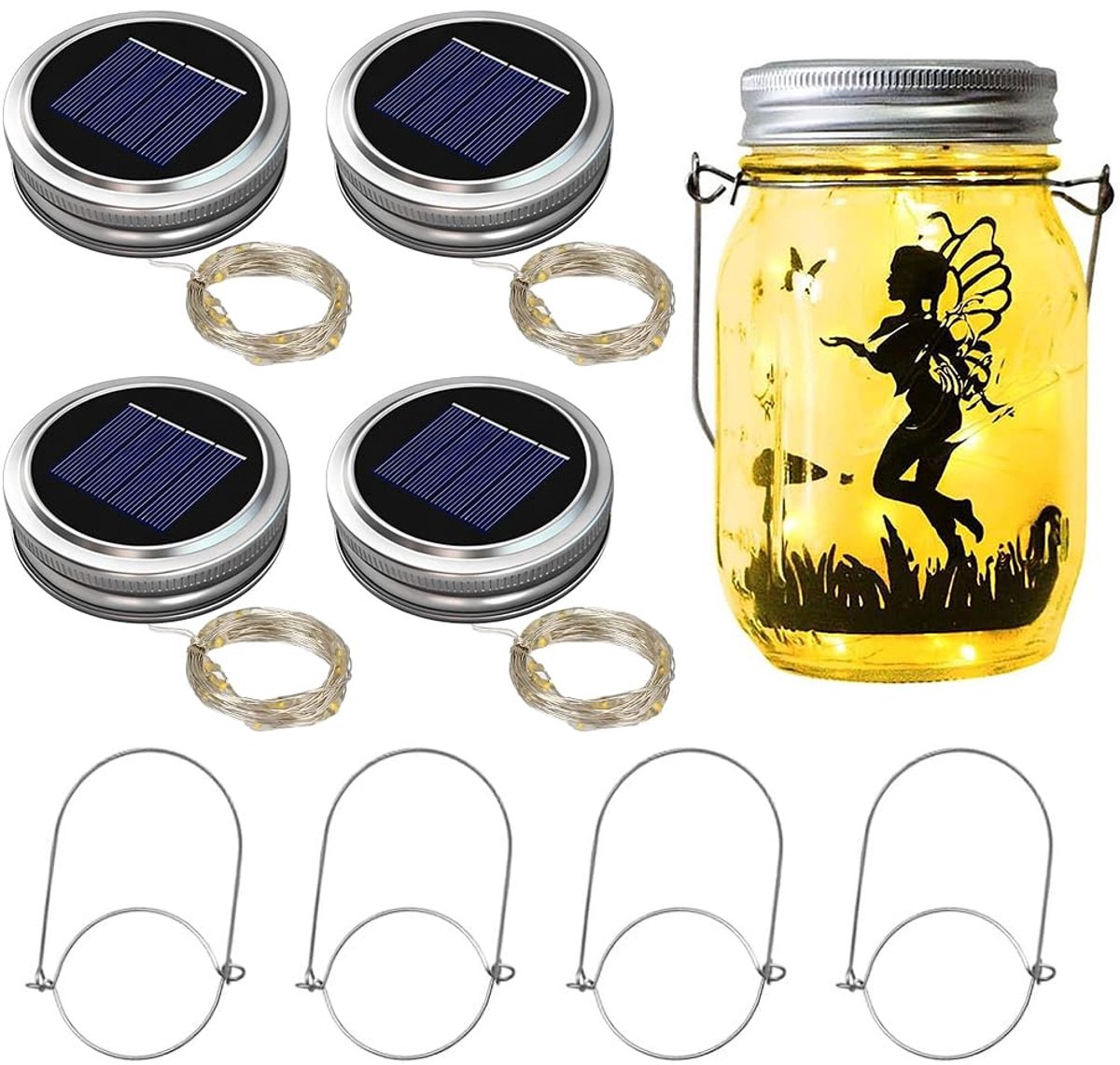 Solar lantaarn met 30 LED lichtjes - mason jar deksel 7CM - sfeerlicht voor tuin - eenvoudig op te hangen - ShopVlot