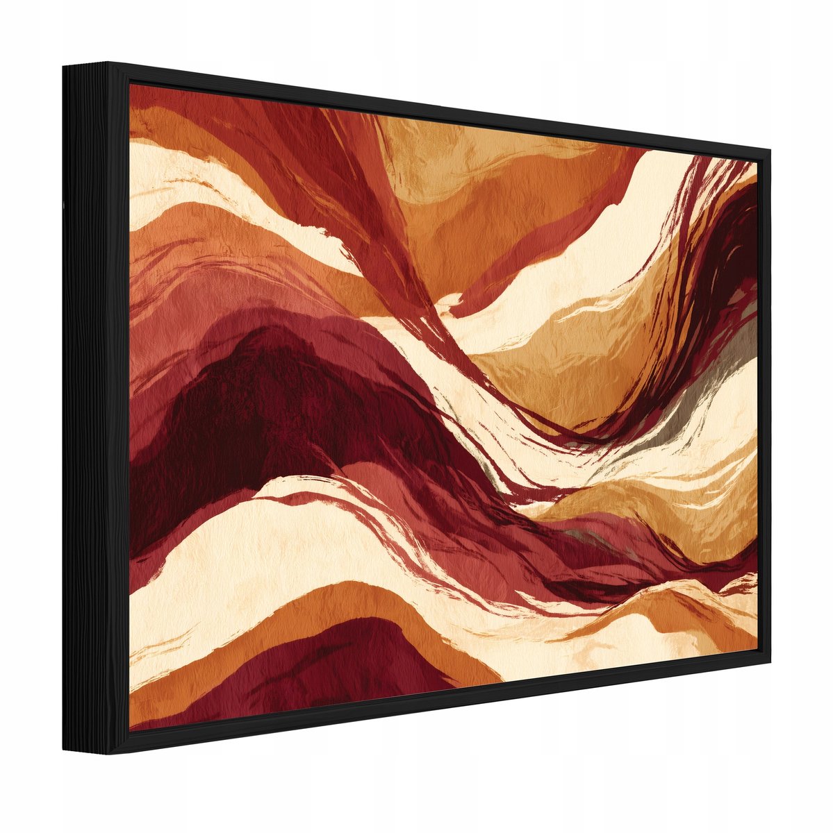 WALLARENA Schilderij op canvas met zwarte lijst - 40x30 cm - beige bordeaux en terracotta golven - voor slaapkamer en woonkamer Oranje